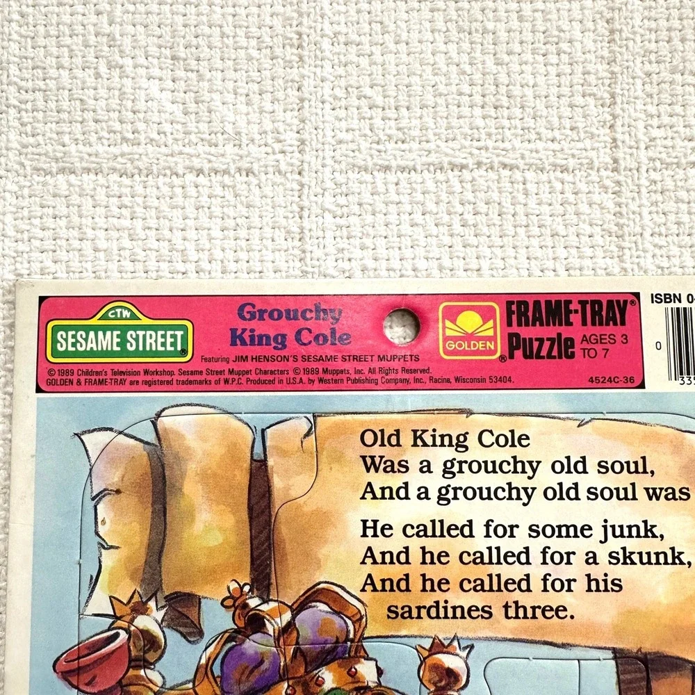VTG Sesame Street Golden Frame Tray Puzzle Oscar the Grouch King Cole Nursery 89